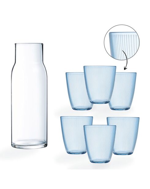 Ensemble carafe Funambule et 6 verres Stripy transparent/bleu - 1L/31cl