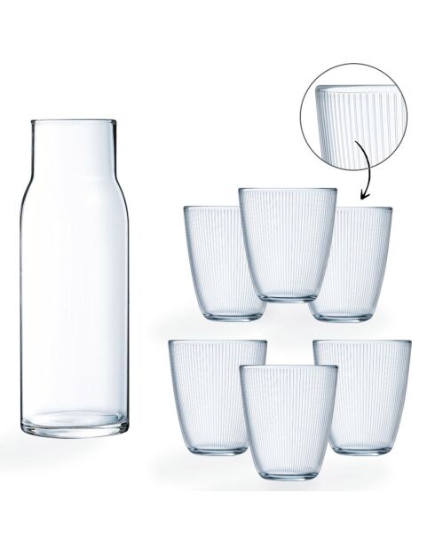 Carafe Funambule & 6 verres Stripy transparents transparents - 1L/31cl