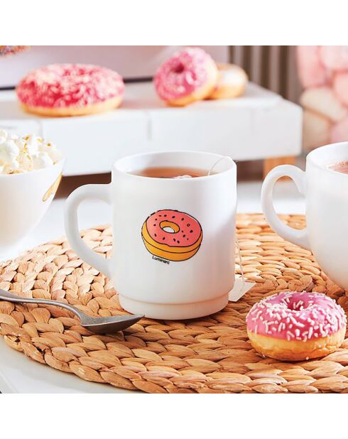 6 Mugs Donut Pop Gourmandise blancs - 29cl