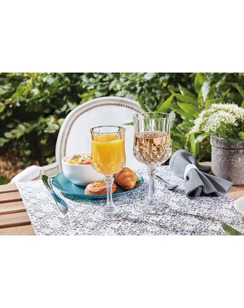 4 transparante Longchamp-glazen met steel - 17cl