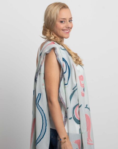 Étole 100% Coton bio Arabesque aqua - 75x190 cm