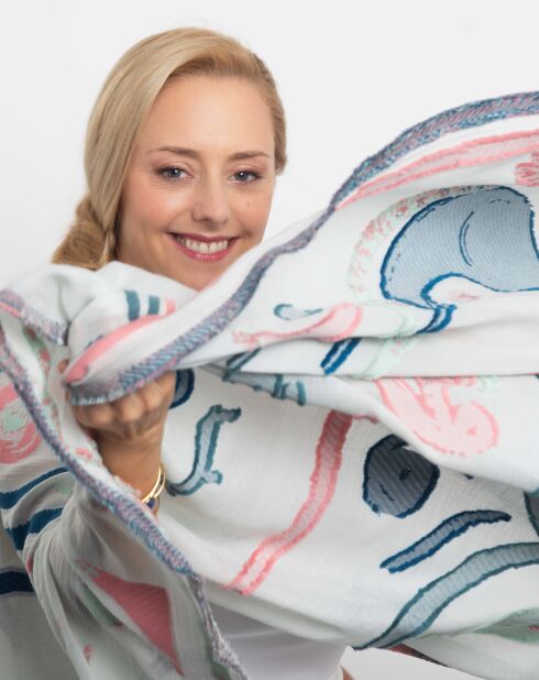 Étole 100% Coton bio Arabesque aqua - 75x190 cm