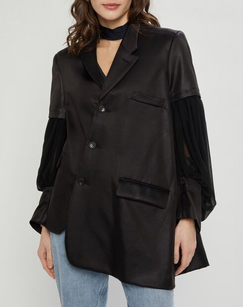 Veste satinée bimatière noire