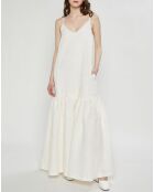 Robe Thin Strap Tiered blanche