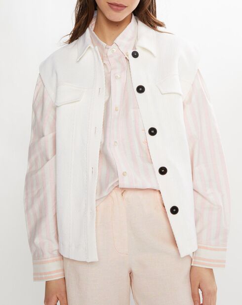 Ecrufarbene ärmellose Jacke aus Baumwolle und Wolle mit Boxy-Cover