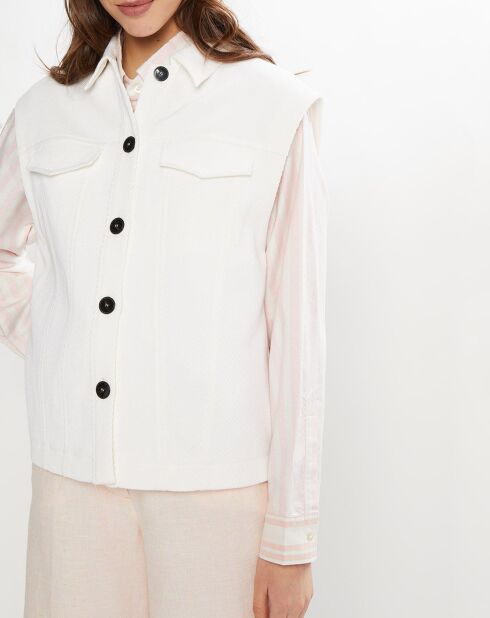 Ecrufarbene ärmellose Jacke aus Baumwolle und Wolle mit Boxy-Cover