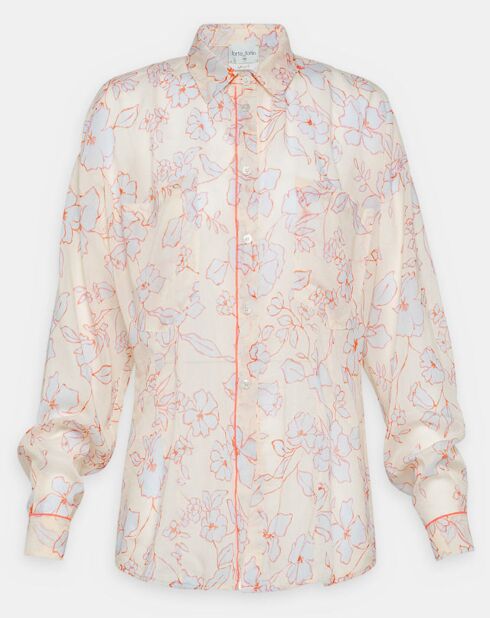 Chemise en Voile de Coton & Soie imprimée écru/multicolore