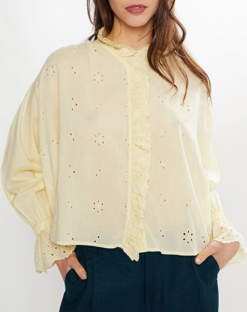 Chemise Daisya motifs ajourés jaune clair