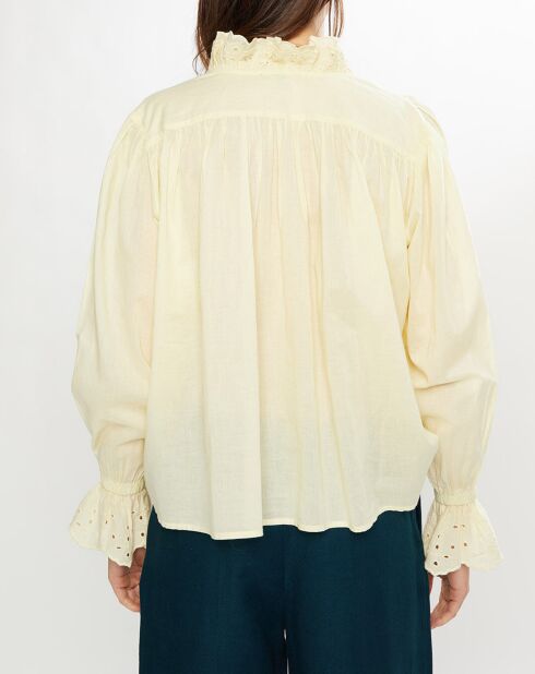 Chemise Daisya motifs ajourés jaune clair