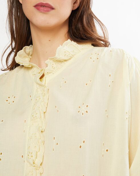 Chemise Daisya motifs ajourés jaune clair