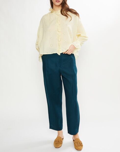 Chemise Daisya motifs ajourés jaune clair