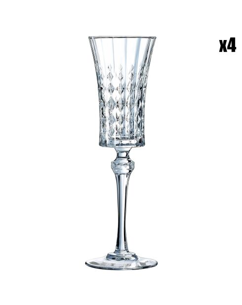 4 Flûtes à Champagne Lady Diamond transparentes - 15cl