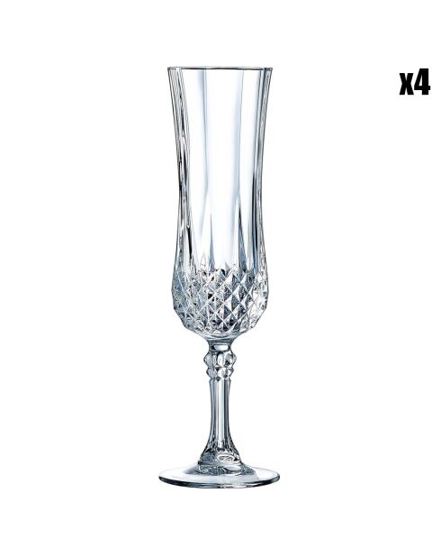 4 Flûtes à champagne Longchamp transparentes - 14cl