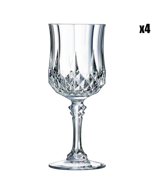 4 Verres à pied Longchamp transparents - 25cl