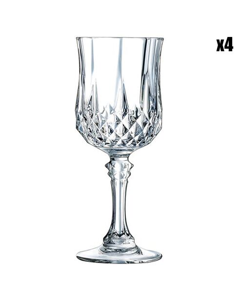 4 transparante Longchamp-glazen met steel - 17cl