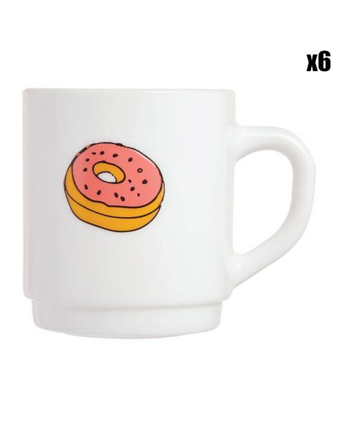 6 Mugs Donut Pop Gourmandise blancs - 29cl