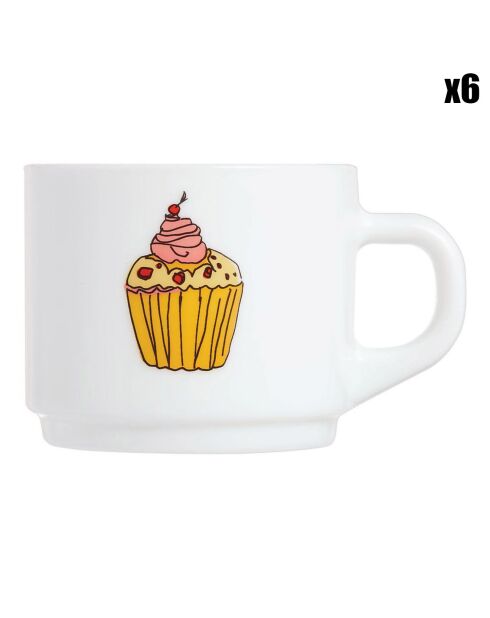 6 Tasses Cupcake Pop Gourmandise blanches - 22cl
