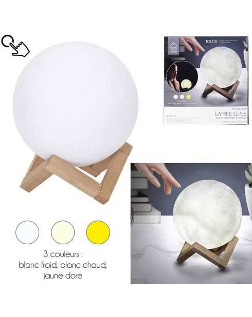 Lámpara táctil 3D redonda con forma de luna - D.15 cm