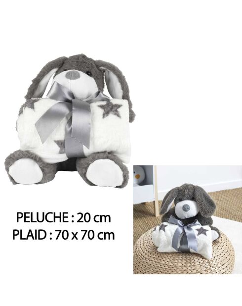 Perro de peluche 20 cm + tela escocesa 70x70 cm