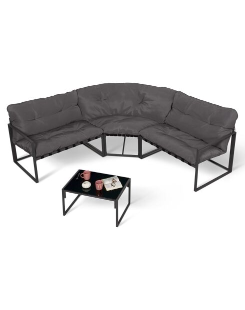 Salon de jardin d'angle Tropéa 6 places en acier avec coussins gris