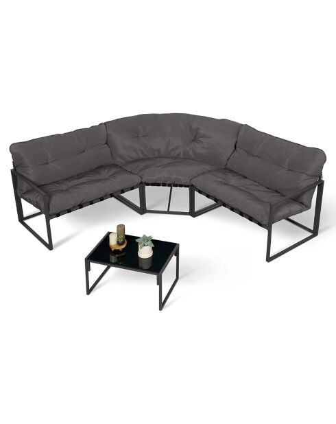 Salon de jardin d'angle Tropéa 6 places en acier avec coussins gris