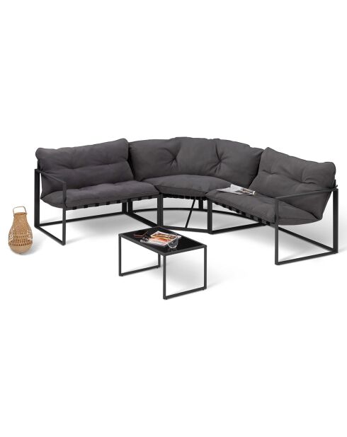 Salon de jardin d'angle Tropéa 6 places en acier avec coussins gris