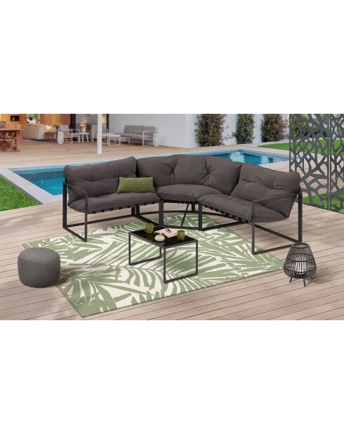 Salon de jardin d'angle Tropéa 6 places en acier avec coussins gris