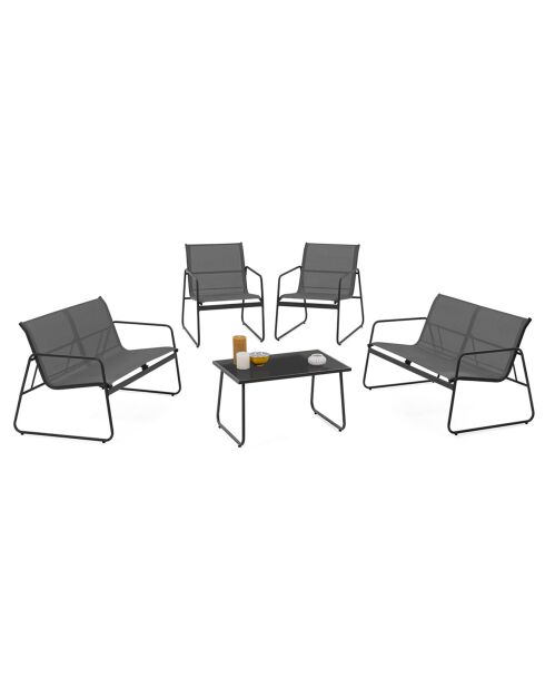 Muebles de jardín de 6 plazas en textileno gris