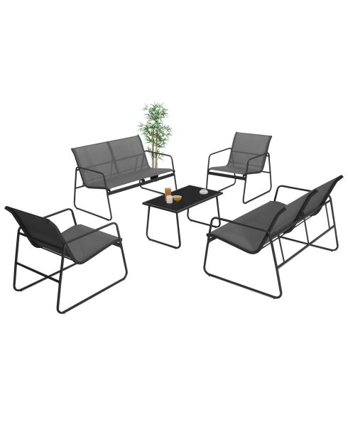 Salon de jardin 6 places en textilène gris