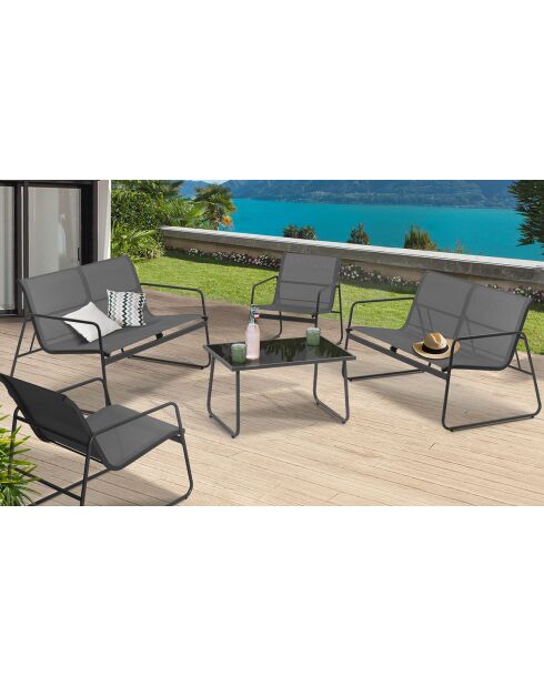 Muebles de jardín de 6 plazas en textileno gris