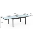 Table de jardin extensible en verre trempé 135-270cm grise - 270x80x73 cm