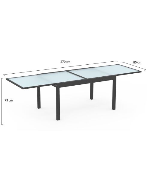 Table de jardin extensible en verre trempé 135-270cm grise - 270x80x73 cm