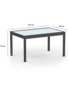 Table de jardin extensible en verre trempé 135-270cm grise - 270x80x73 cm