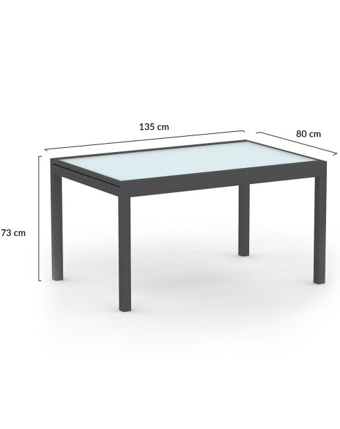 Table de jardin extensible en verre trempé 135-270cm grise - 270x80x73 cm