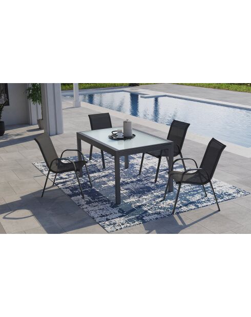 Table de jardin extensible en verre trempé 135-270cm grise - 270x80x73 cm