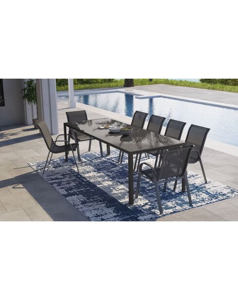 Table de jardin Formentera en verre trempé gris - 240x90x73 cm