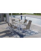 Salon de jardin Minorca 6 places en textiléne et verre trempé blanc/beige