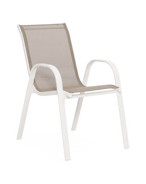 Salon de jardin Minorca 6 places en textiléne et verre trempé blanc/beige