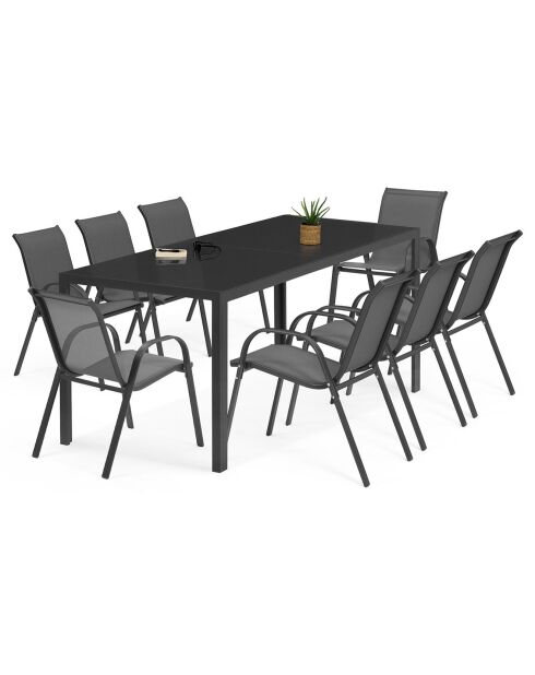 Salon de jardin Minorca 8 places en textiléne et verre trempé gris anthracite