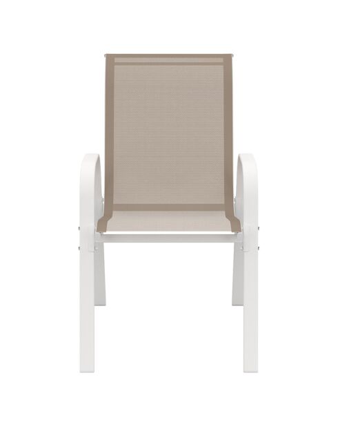 Salon de jardin Minorca 6 places en textiléne et verre trempé blanc/beige