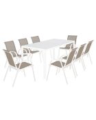 Mobili da giardino Minorca a 8 posti in textilene e vetro temperato bianco/beige