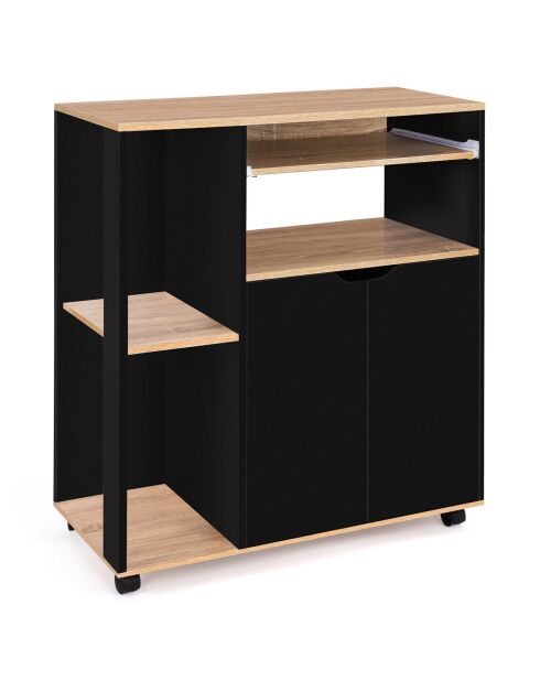 Keukenwagen op wielen met zwart/houten opbergruimte - 76x39,5x85 cm