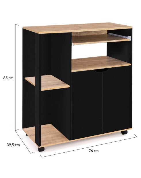 Keukenwagen op wielen met zwart/houten opbergruimte - 76x39,5x85 cm