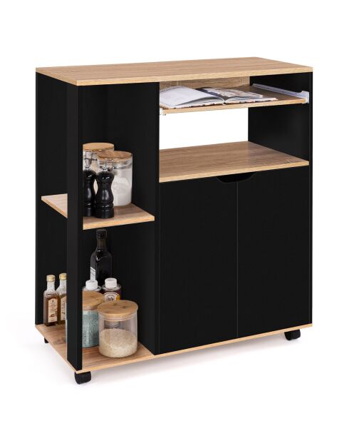 Keukenwagen op wielen met zwart/houten opbergruimte - 76x39,5x85 cm