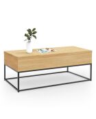 Table basse relevable et extensible Memphis bois/noir - 100x55x40.5/54.5cm