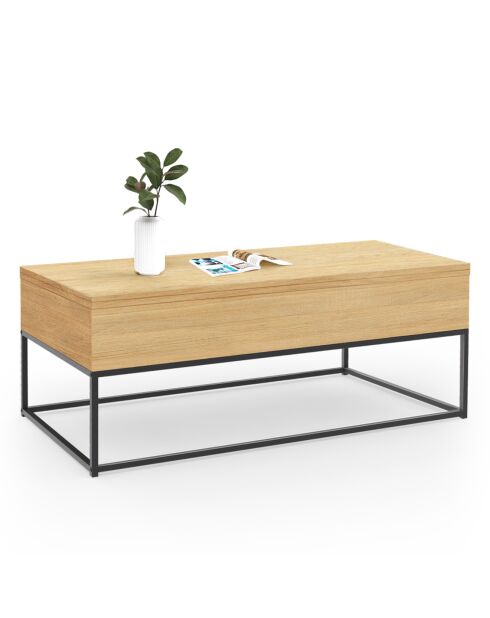 Table basse relevable et extensible Memphis bois/noir - 100x55x40.5/54.5cm