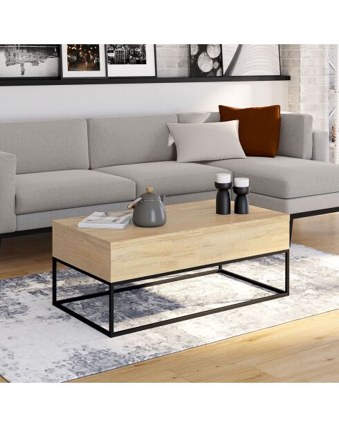 Mesita elevable y extensible Memphis de madera y negro, 100 x 55 x 40,5/54,5 cm