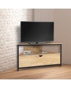 Meuble TV d'angle Memphis avec rangements bois/noir - 100x30x45 cm