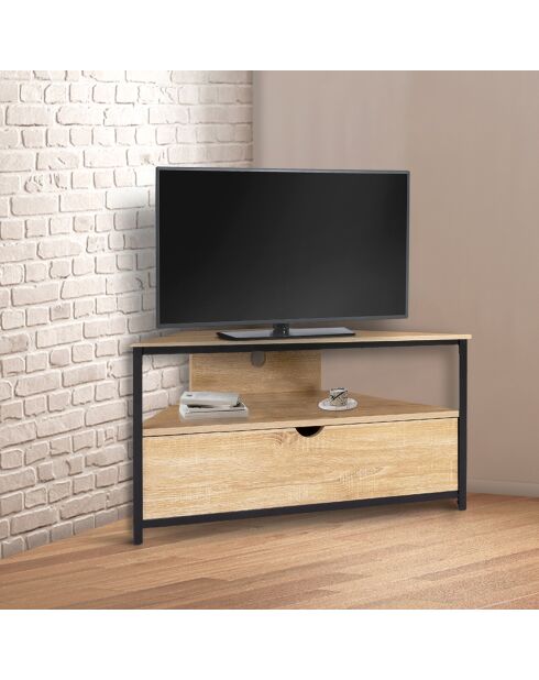 Meuble TV d'angle Memphis avec rangements bois/noir - 100x30x45 cm