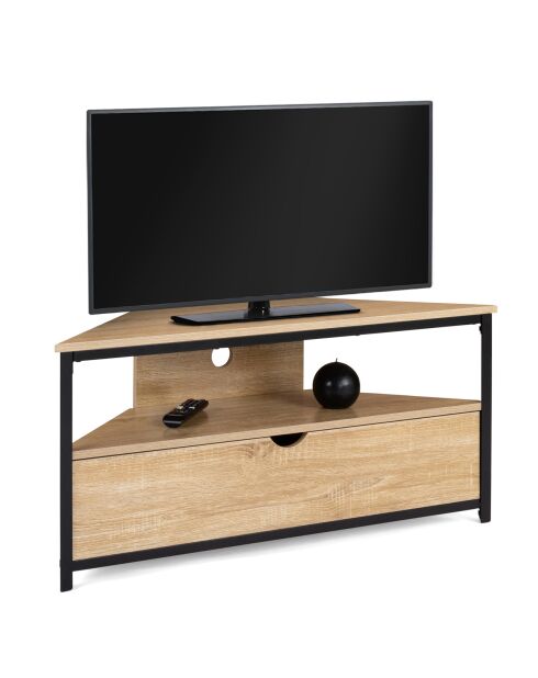 Meuble TV d'angle Memphis avec rangements bois/noir - 100x30x45 cm